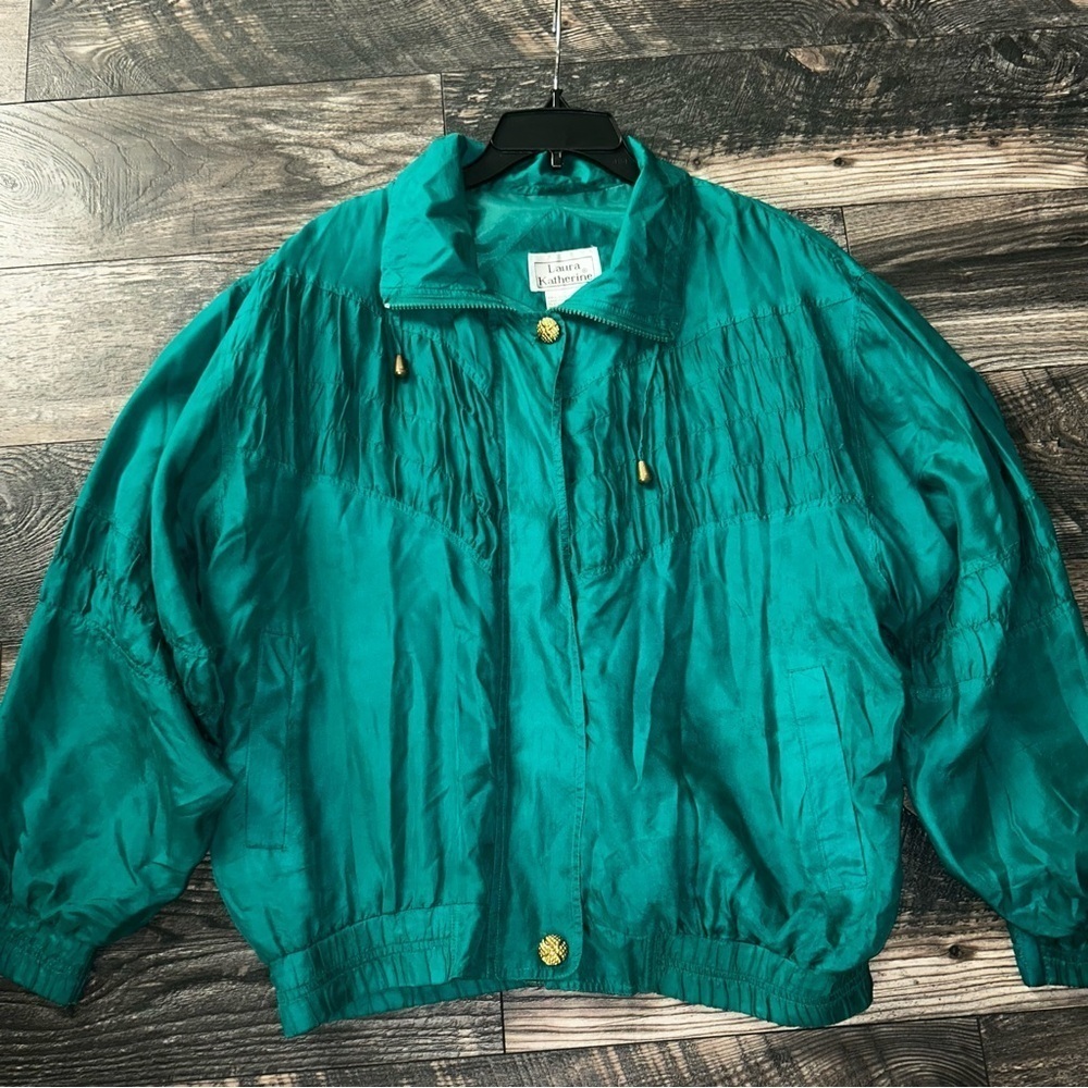 80’s Woman Vintage 100%Silk Lightweight Jacket Laura Katherine Gold Accent Large